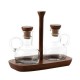 Fusion Oil & Vinegar Set w/Glass :Clear (Handmade Hot-cut Glass) ,White Rubber Seal  , Wood Handle   ,w/"Mye" Hotstamp