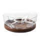 Fusion Sectioned Chip & Dip Set  on Wooden Platter w/Glass Sectioned Bowl Dia. 11" :Clear (Handmade Hot-cut Glass) 