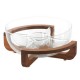 Fusion Sectioned Chip & Dip Set  on Wooden Stand w/Glass Sectioned Bowl Dia. 11" :Clear (Handmade Hot-cut Glass) ,