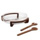 Fusion Salad Set with Servers on Wooden Stand w/Glass Bowl 14" :Clear (Handmade Hot-cut Glass)