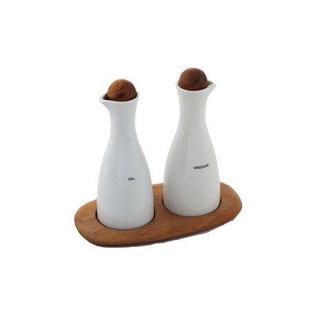 Tablet Oil Vinegar Set W Ceramic Bottles White Stoneware W
